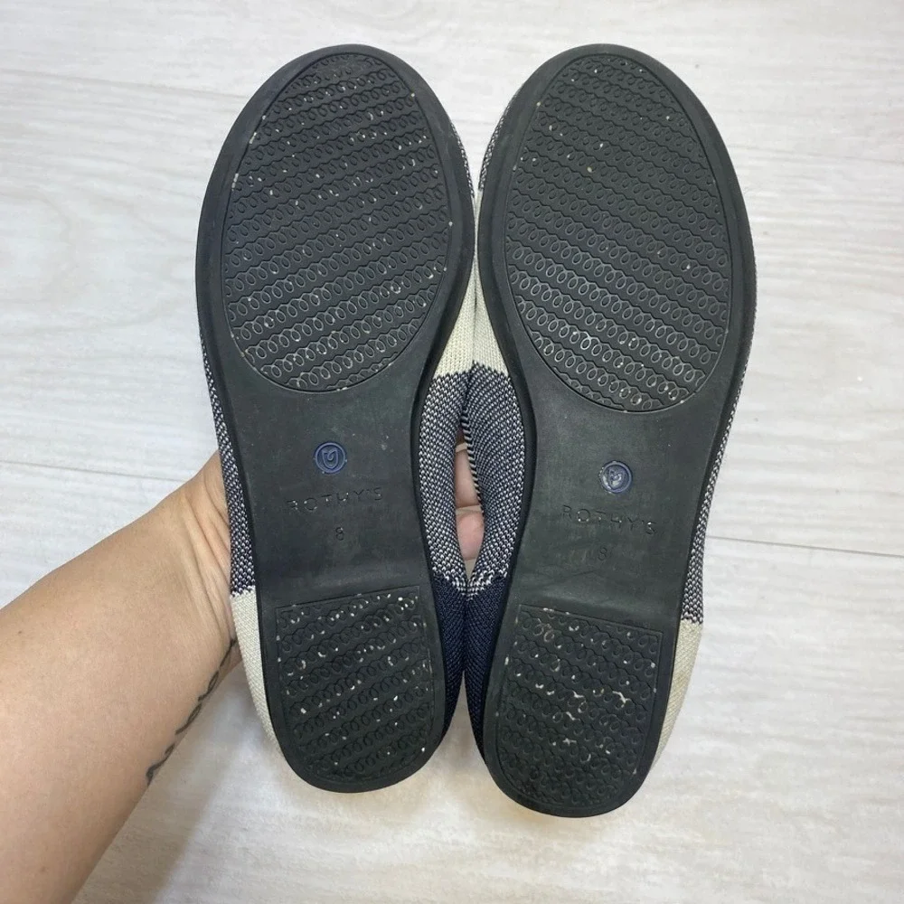 Rothys The Flat Navy Cream Colorblock Round Toe Knit Shoes Womens Size‎ 8